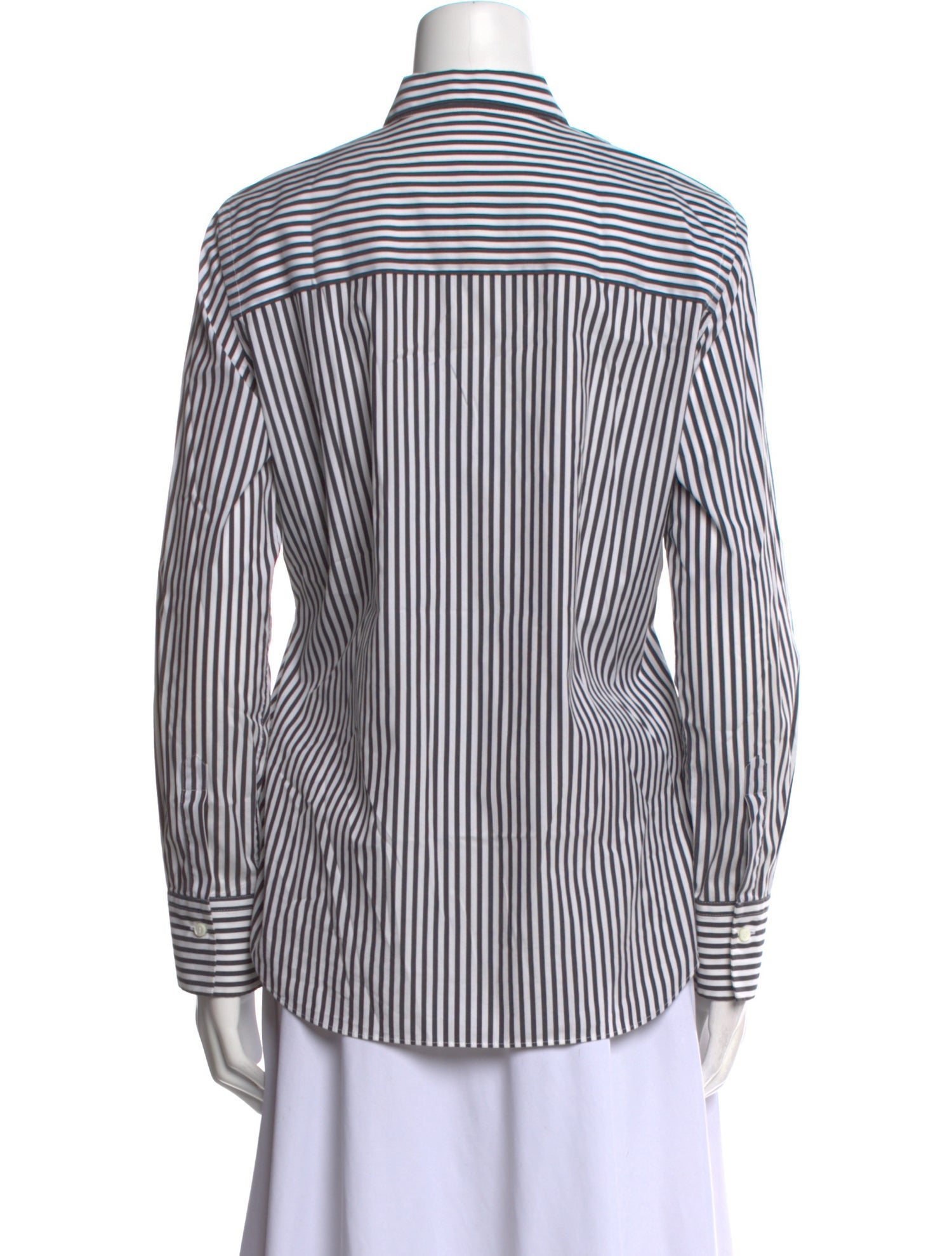 Brunello Cucinelli Striped Long Sleeve Button-Up Top